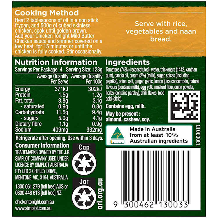 Chicken Tonight Indian Butter Chicken Simmer Sauce