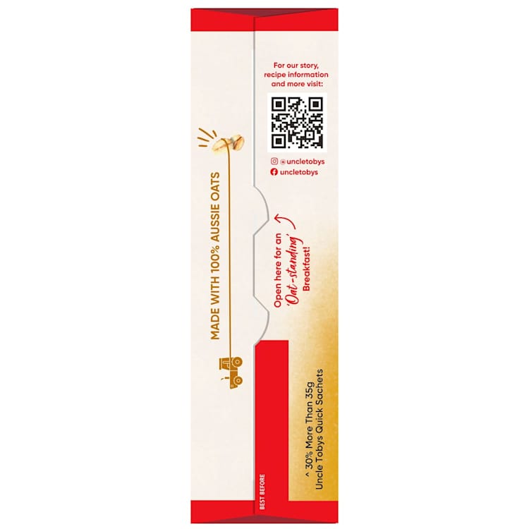 Uncle Tobys Oats Quick Sachets Breakfast Cereal Creamy Honey Big Bowl