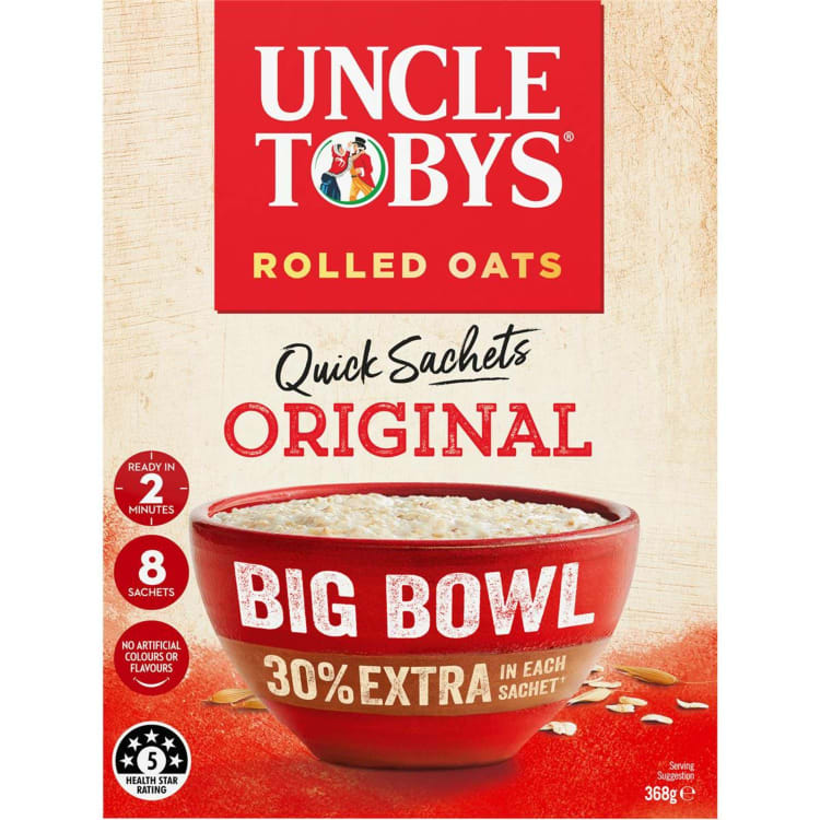 Uncle Tobys Oats Quick Sachets Breakfast Cereal Original Big Bowl