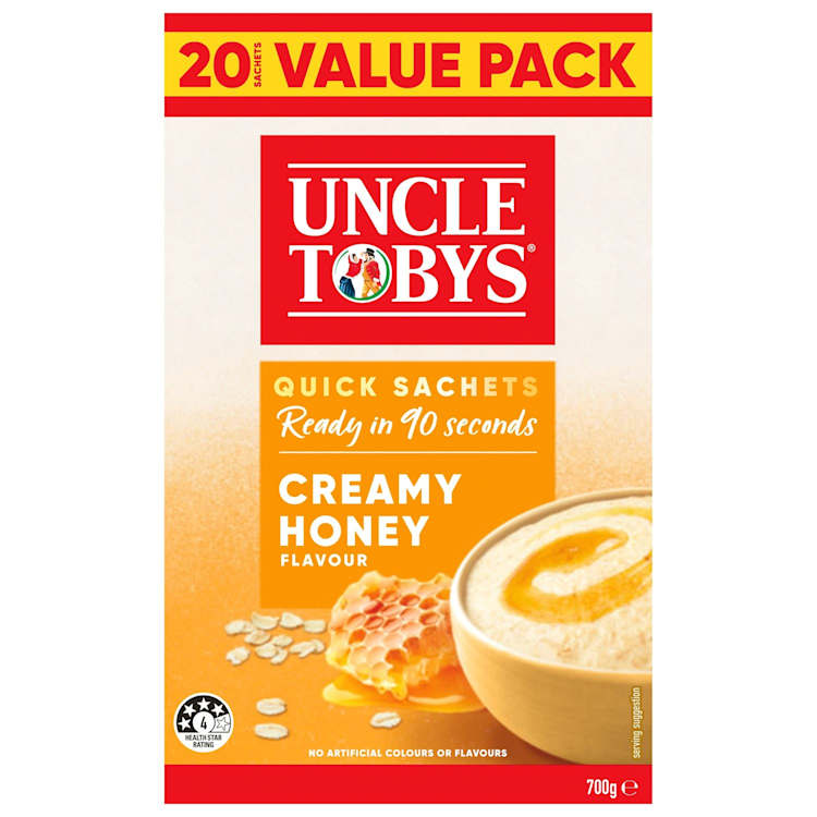 Uncle Tobys Oats Quick Sachets Breakfast Cereal Creamy Honey