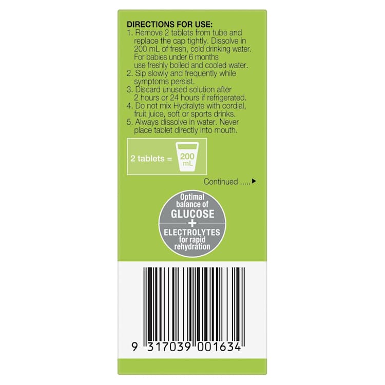 Hydralyte Effervescent Electrolyte Tablets Lemon Lime Flavoured