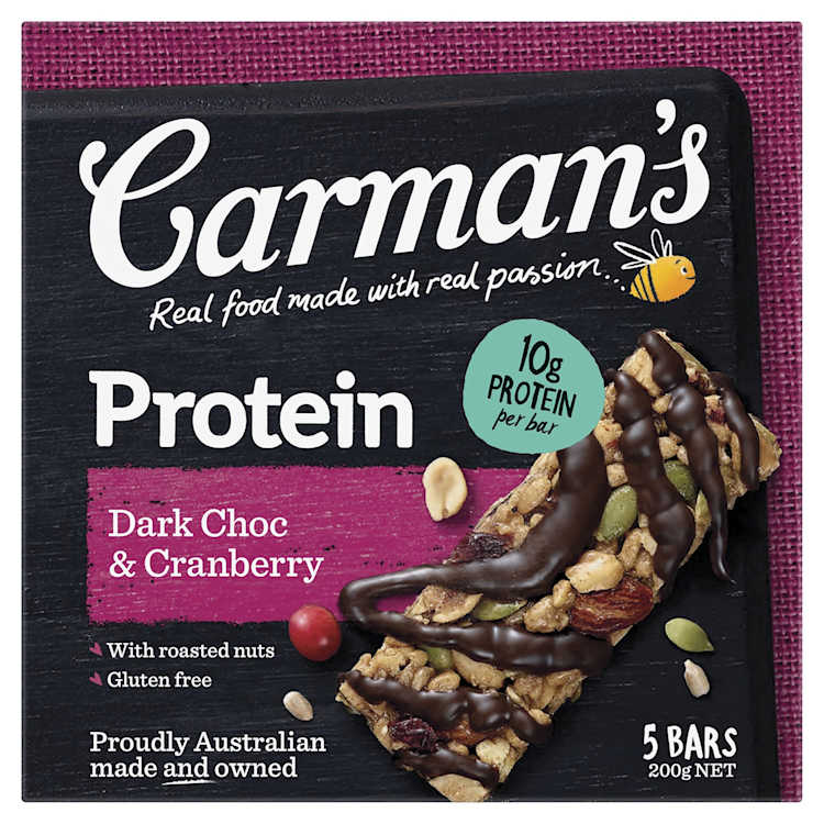 Carman's Gourmet Protein Bars Dark Choc & Cranberry