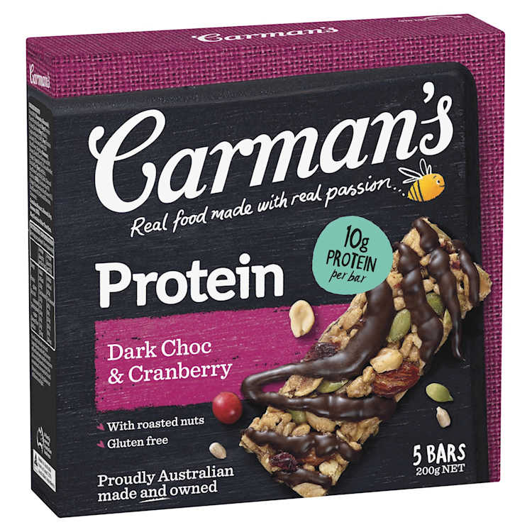 Carman's Gourmet Protein Bars Dark Choc & Cranberry