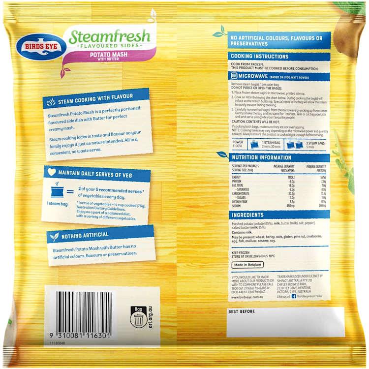 Birds Eye Steam Fresh Potato Mash With Butter