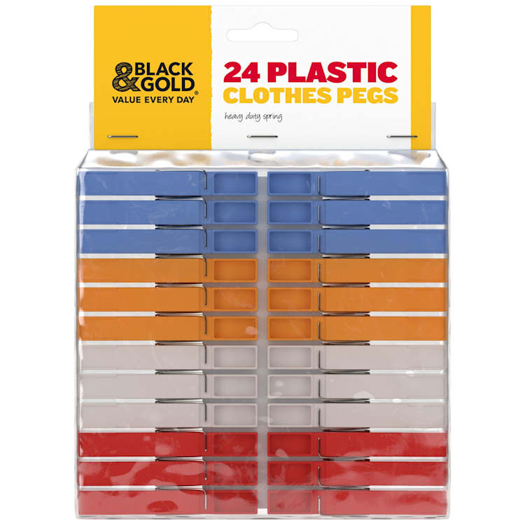 Black & Gold Clothes Pegs Plastic