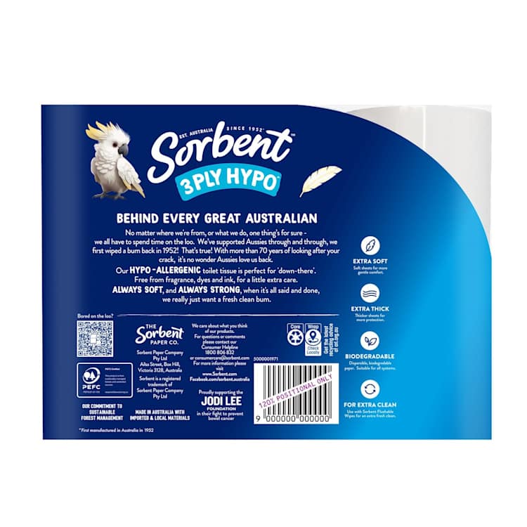 Sorbent Hypo-Allergenic Toilet Tissue Rolls