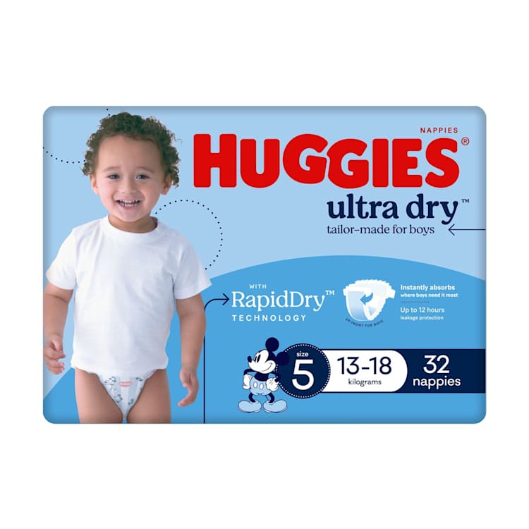 Huggies Ultra Dry Nappies Boys Size 5 (13-18kg)