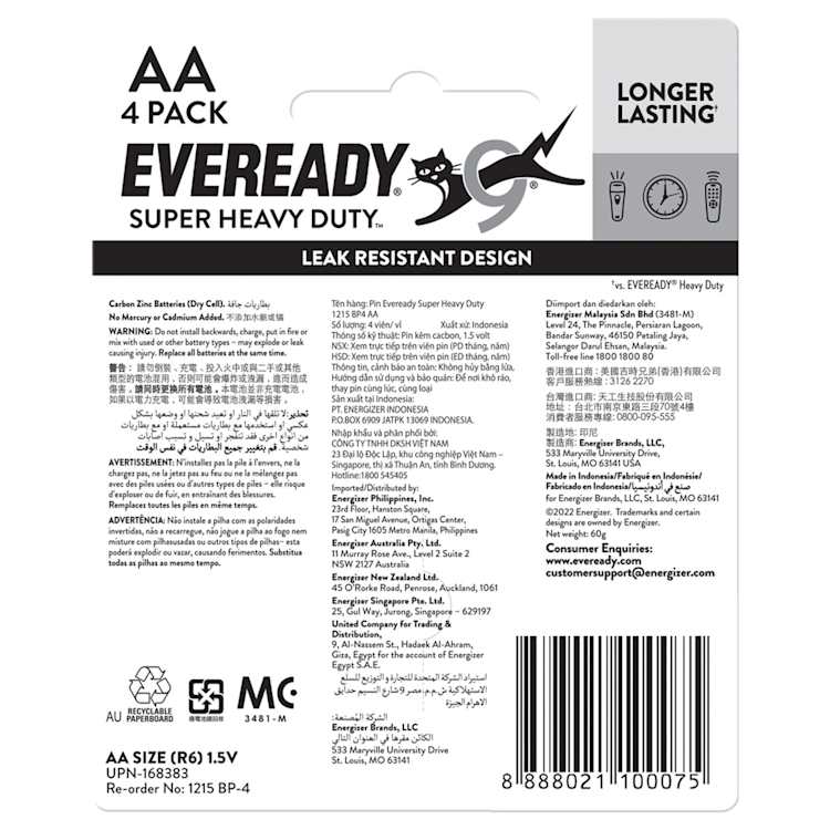 Eveready Super Heavy Duty AA Batteries