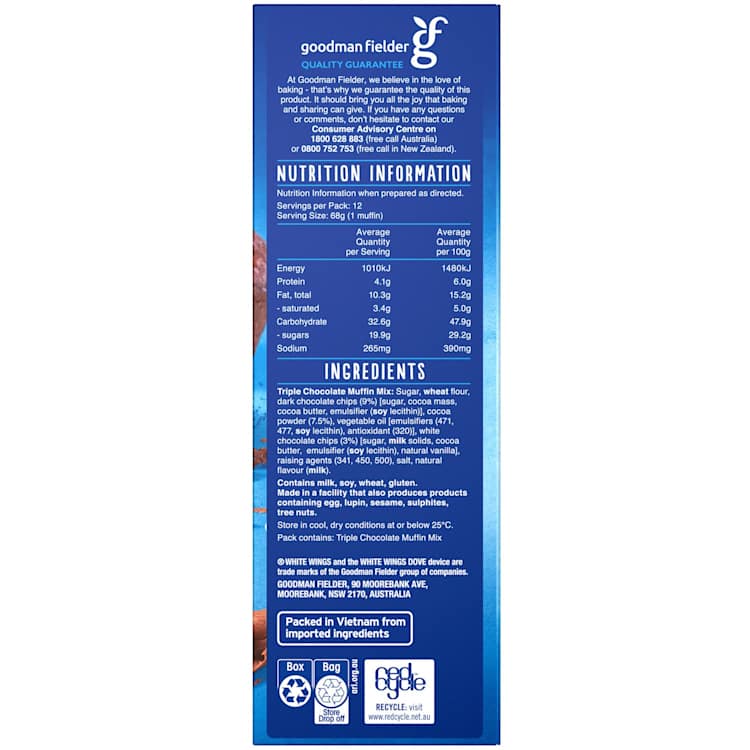 White Wings Muffin Mix Triple Chocolate