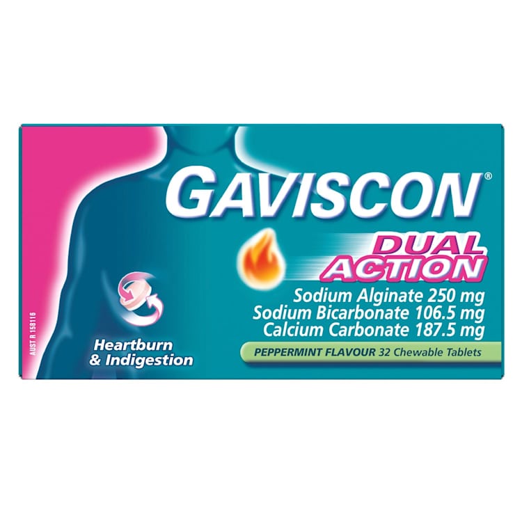 Gaviscon Dual Action Chewable Tablets Peppermint Heartburn & Indigestion Relief
