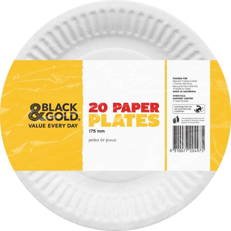 Black & Gold Paper Plates 175mm
