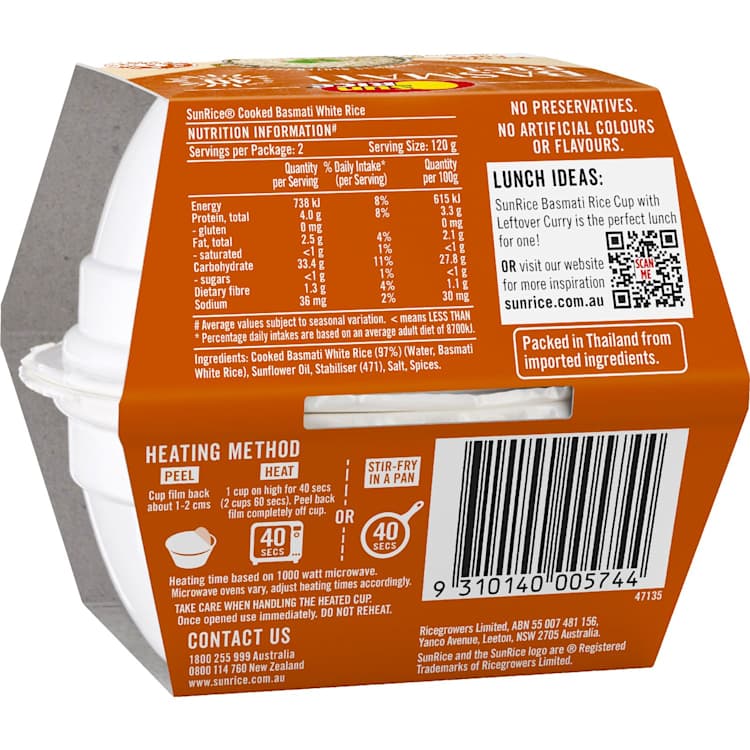SunRice Basmati Rice Cups