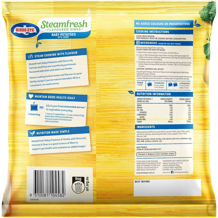 Birds Eye Steam Fresh Baby Potatoes With Broccoli Carrots Peas & Herbs