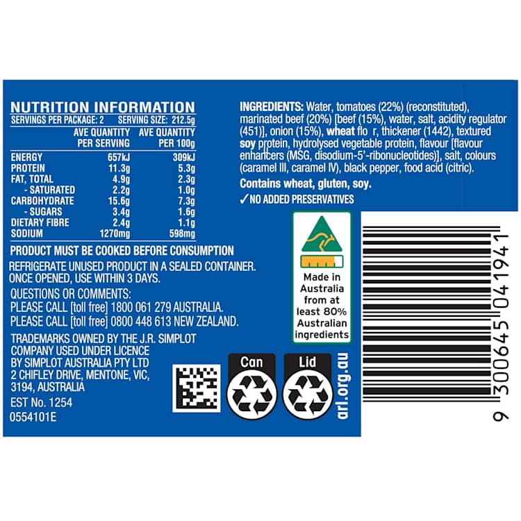 Harvest Beef Braised Steak & Onion