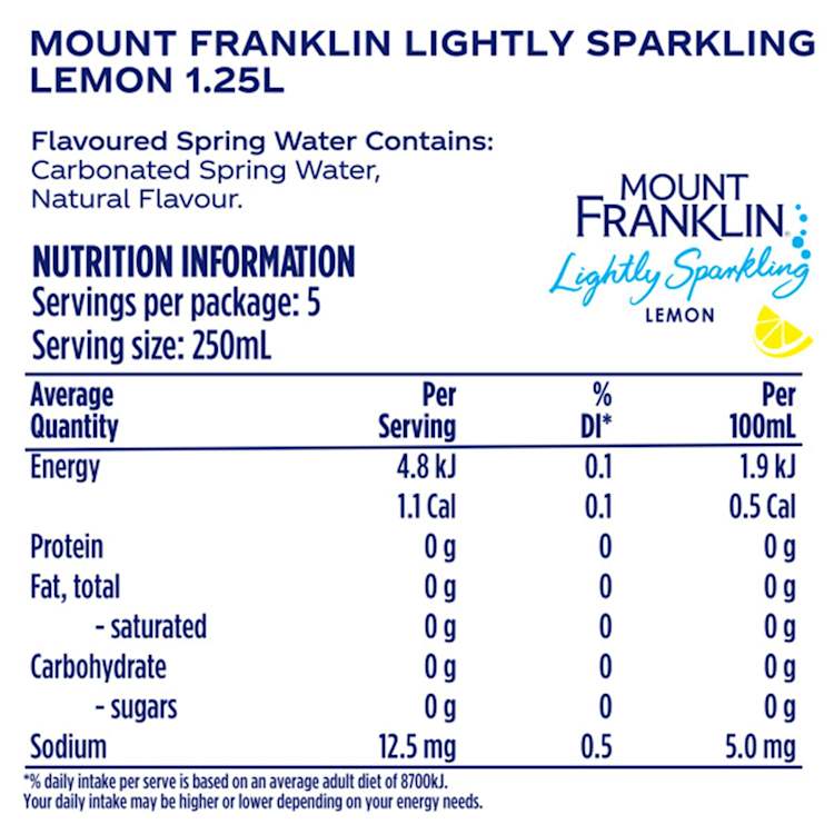Mount Franklin Lightly Sparkling Water Lemon Bottle
