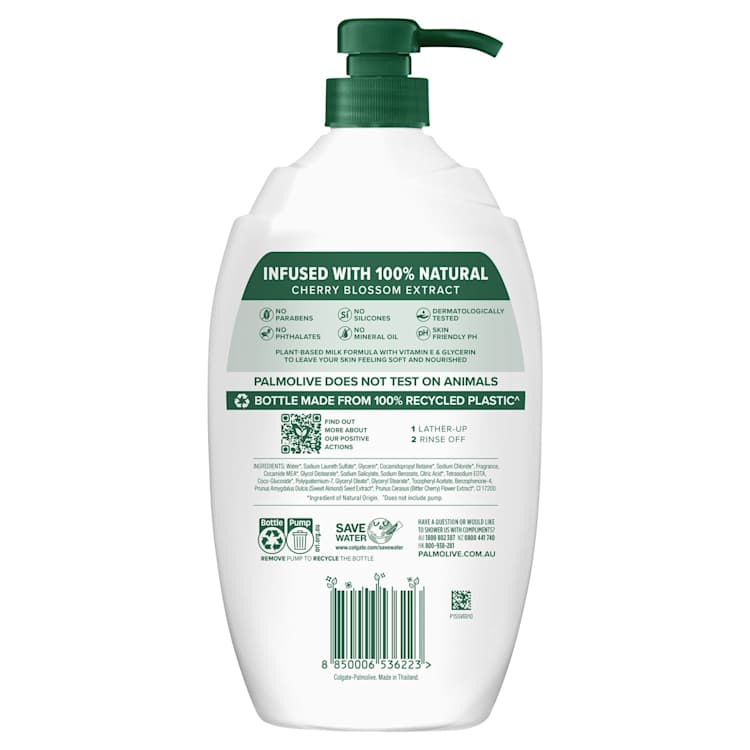 Palmolive Naturals Milk & Cherry Blossom Body Wash with Moisturising Milk 0% Parabens Recyclable