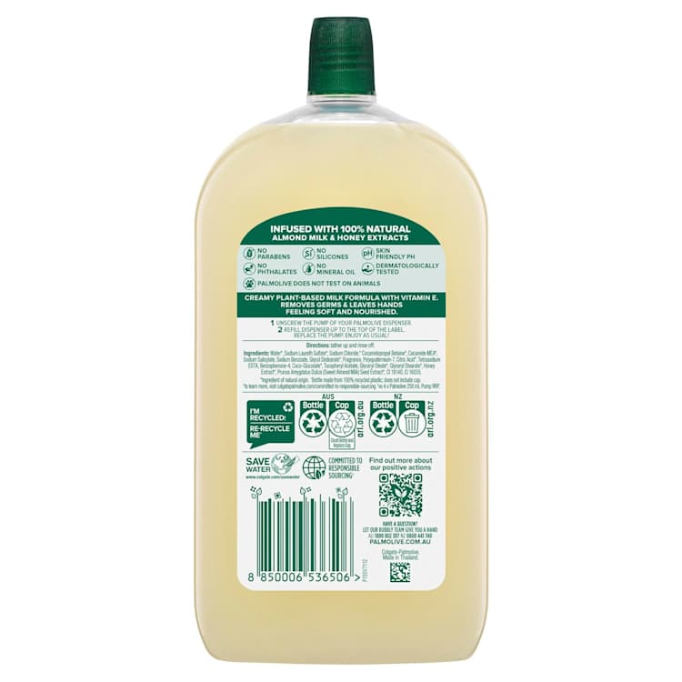 Palmolive Naturals Liquid Hand Wash Soap Milk & Honey with Moisturising Milk Refill & Save 0% Parabens Recyclable