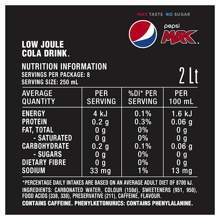 Pepsi Max No Sugar Soda Bottle