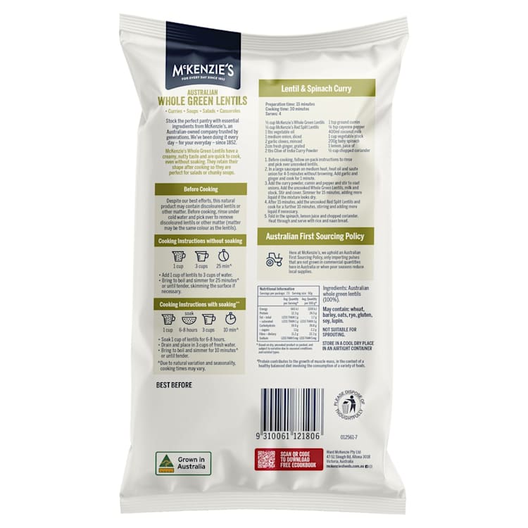 McKenzie's Lentils Whole Green