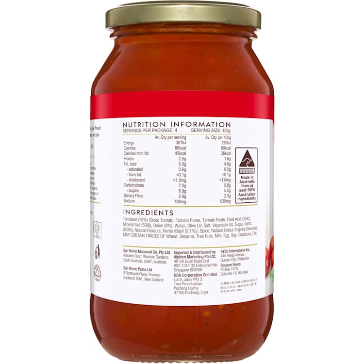 San Remo Pasta Sauce Tomato & Basil