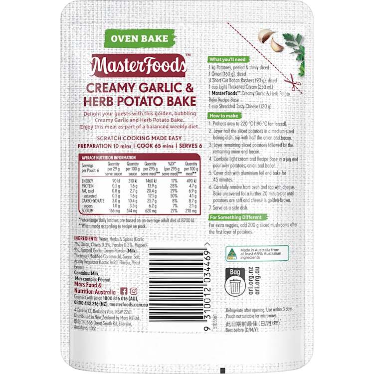 MasterFoods Creamy Herb Garlic Potato Bake