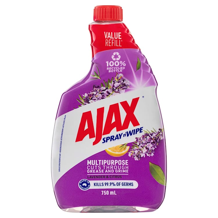 Ajax Spray n' Wipe MultiPurpose Antibacterial Disinfectant Household Cleaner Lavender & Citrus Refill Value Pack