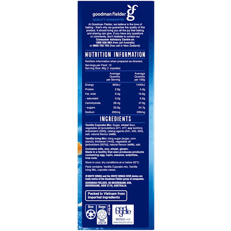 White Wings Cupcake Mix Vanilla