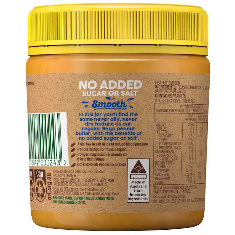 Bega Peanut Butter Smooth No Added Sugar Or Salt