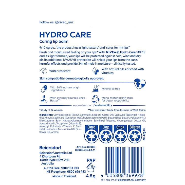 NIVEA Hydro Care Lip Balm SPF15