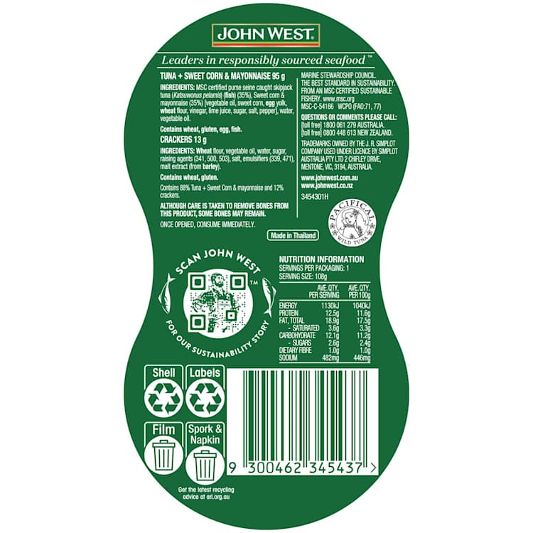 John West Lunch Kit With Crackers Tuna With Sweetcorn In Mayonnaise