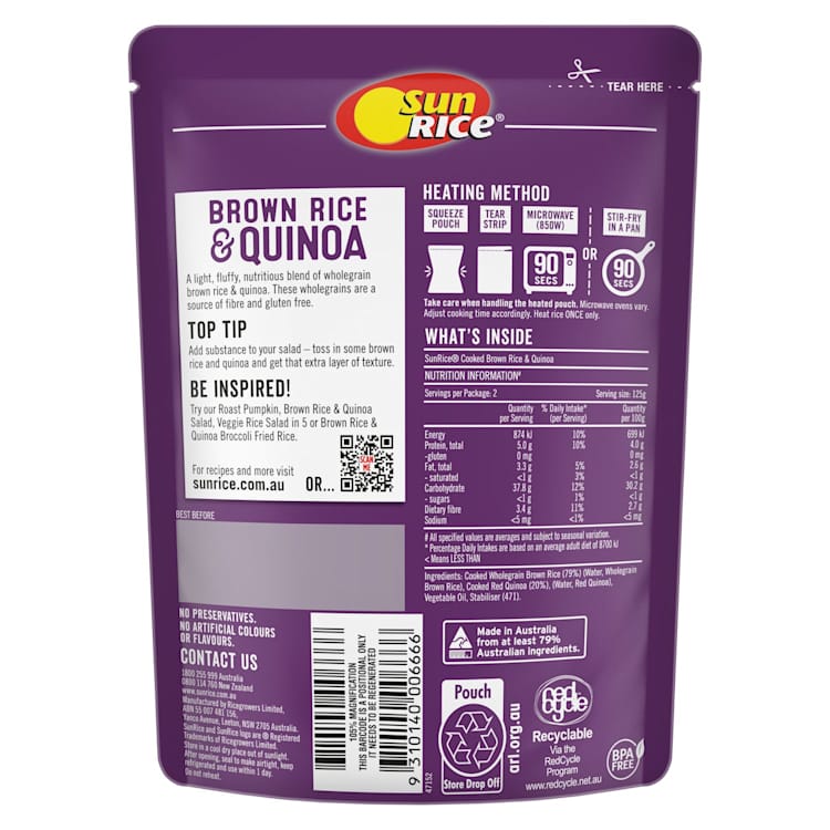 SunRice Steamed Rice Gluten Free Brown Rice & Quinoa