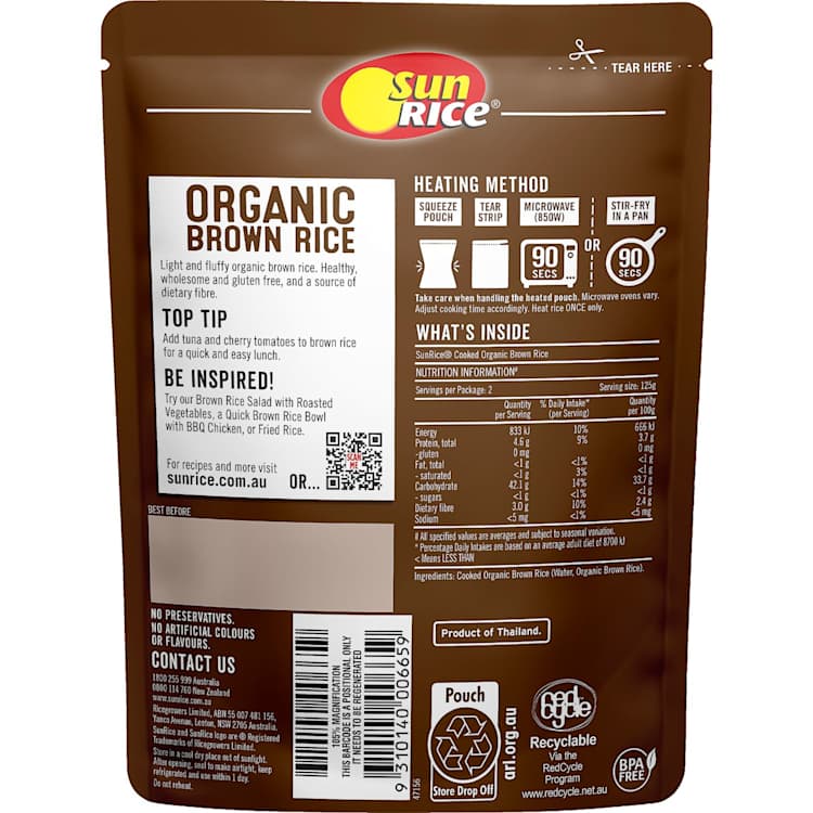 SunRice Organic Brown Rice Pouch