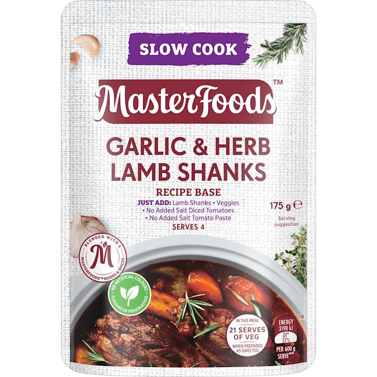 MasterFoods Garlic & Herb Lamb Shanks Slow Cook Recipe Base