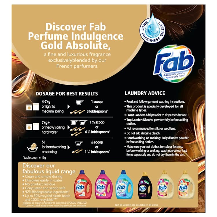 Fab Perfume Indulgence Gold Absolute Powder Laundry Washing Detergent