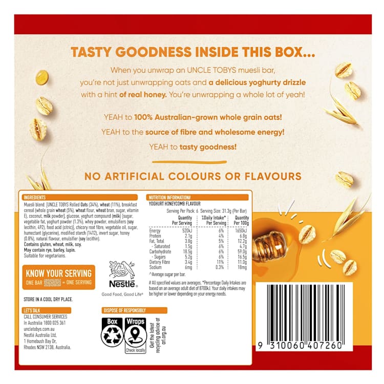 Uncle Tobys Muesli Bars Yoghurt & Honeycomb