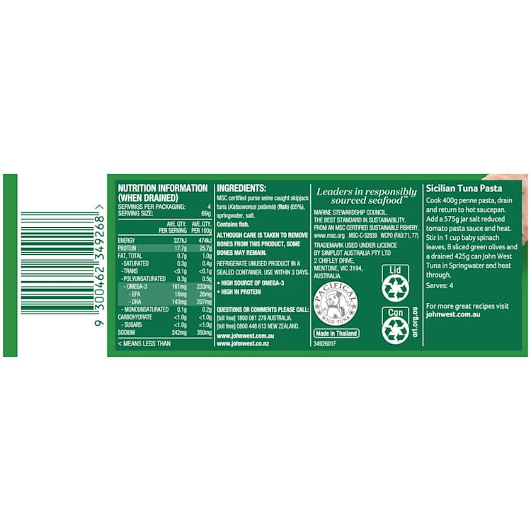 John West Chunk Style Tuna In Springwater