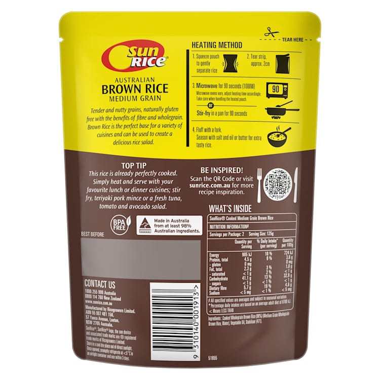 SunRice Steamed Gluten Free Brown Whole Grain Rice