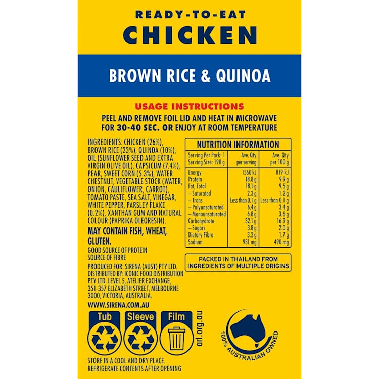Sirena Ready To Eat Meal Brown Rice & Quinoa With Chicken