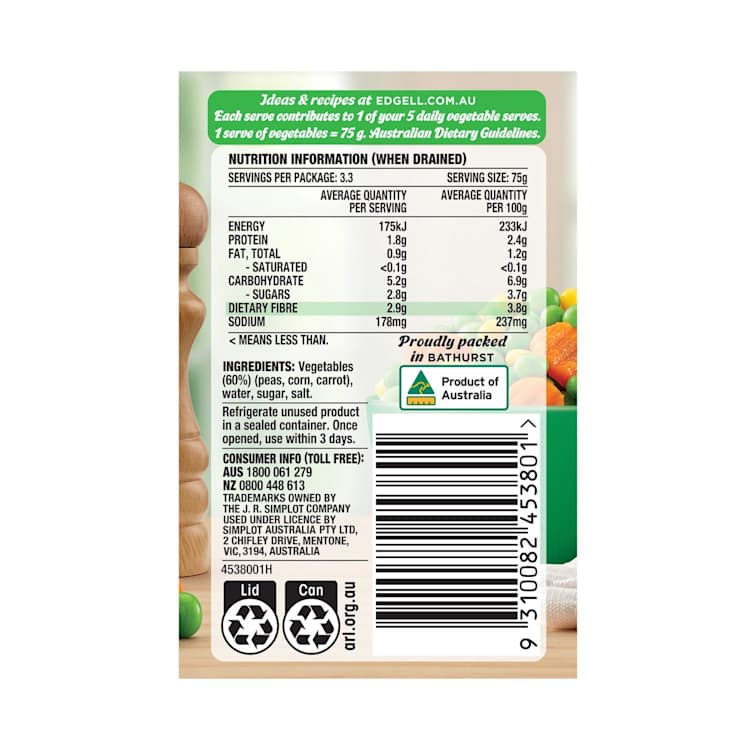 Edgell Peas Corn & Carrots Corn & Carrots