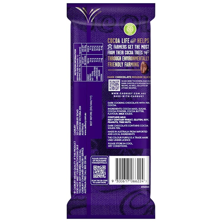 Cadbury Baking Dark Chocolate 70% Cacao