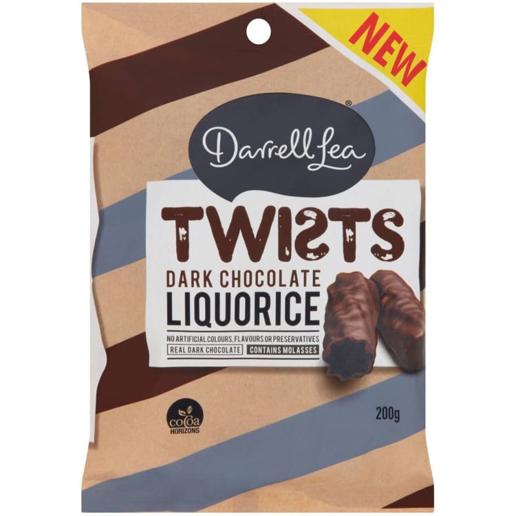 Darrell Lea Twists Dark Chocolate Liquorice