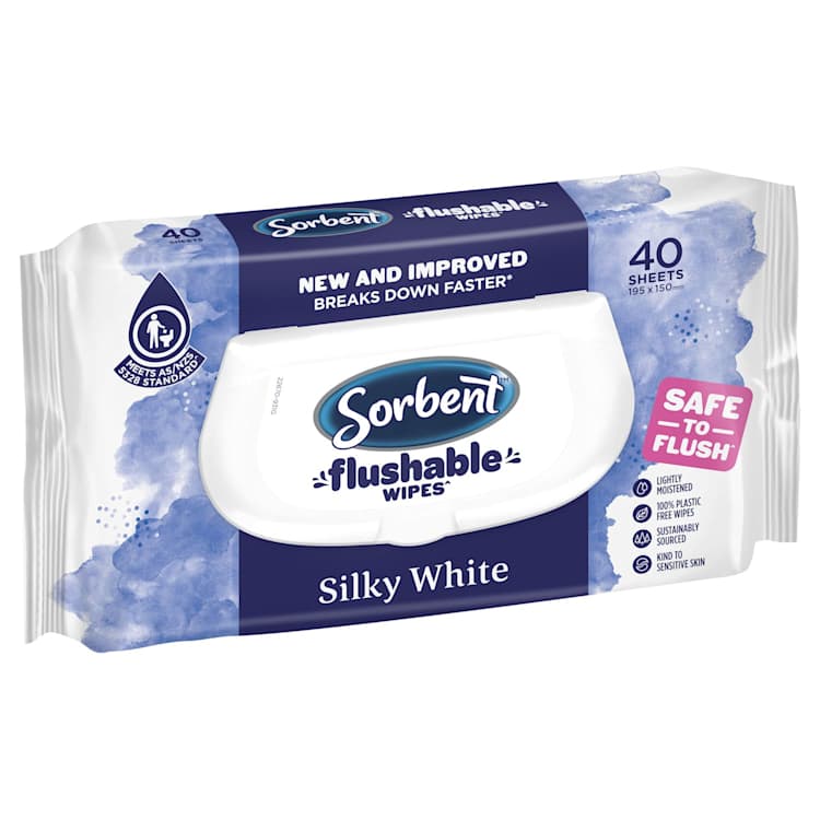 Sorbent Silky White Flushable Wipes