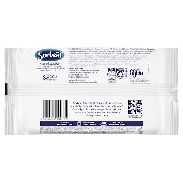 Sorbent Silky White Flushable Wipes