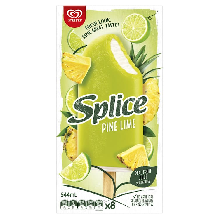 Streets Splice Fruit Ice Confection Refreshment Pine Lime No Artificial Colours, Flavours or Preservatives