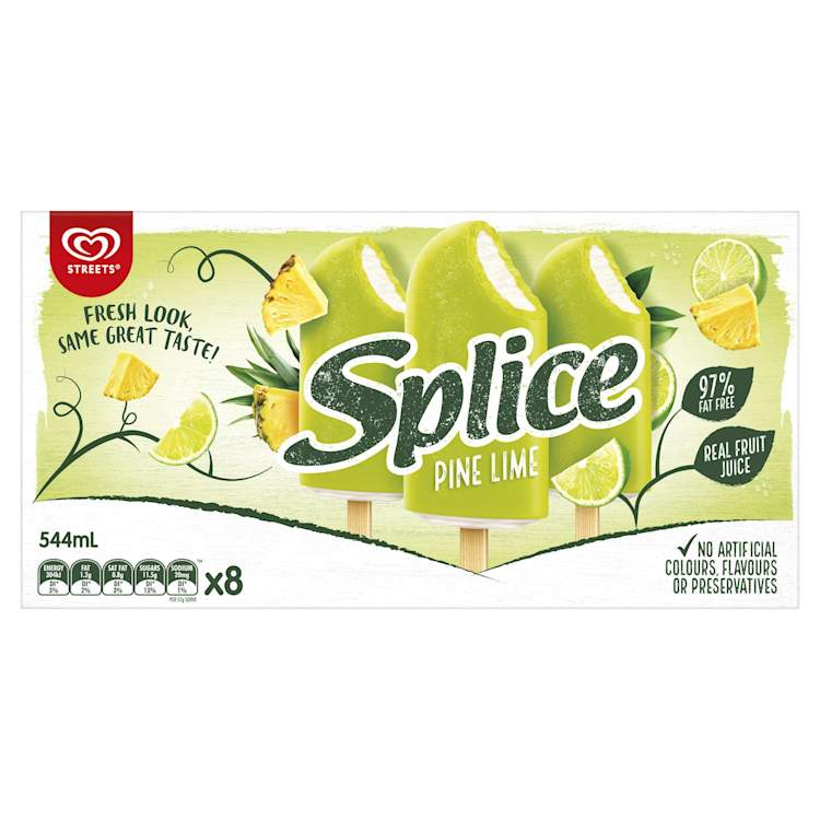 Streets Splice Fruit Ice Confection Refreshment Pine Lime No Artificial Colours, Flavours or Preservatives