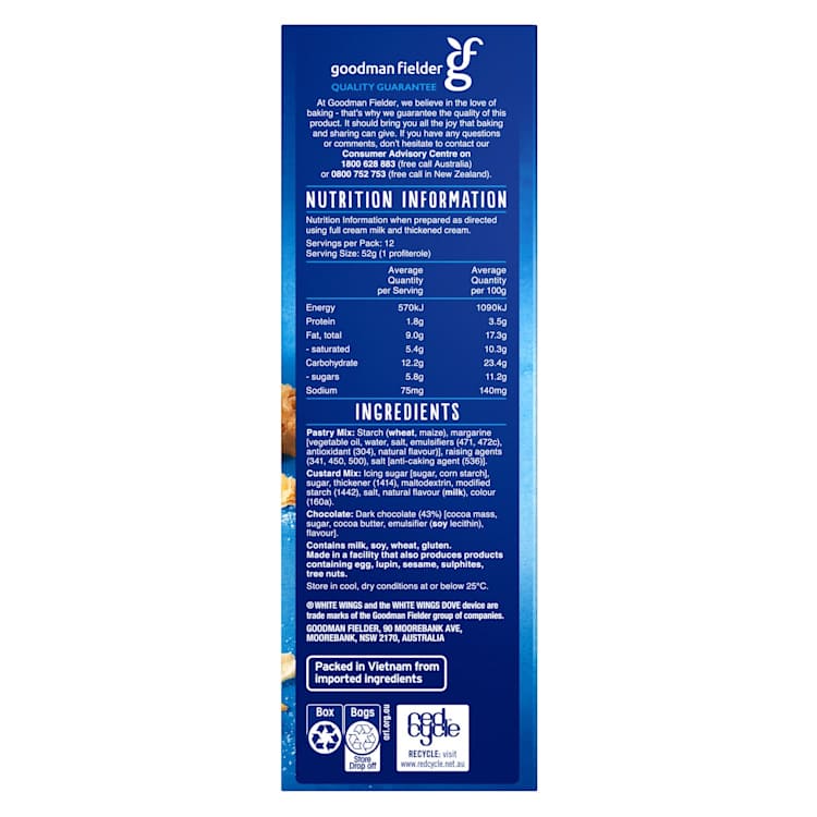 White Wings Dessert Mix Chocolate Profiteroles
