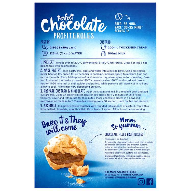 White Wings Dessert Mix Chocolate Profiteroles
