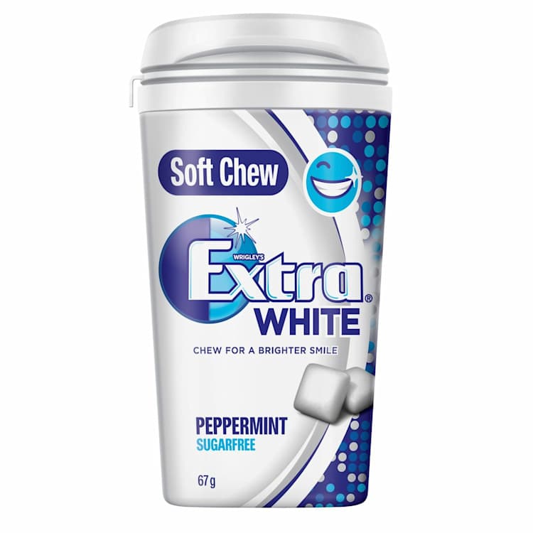 Extra Soft Chew White Peppermint Chewing Gum Sugar Free Bottle