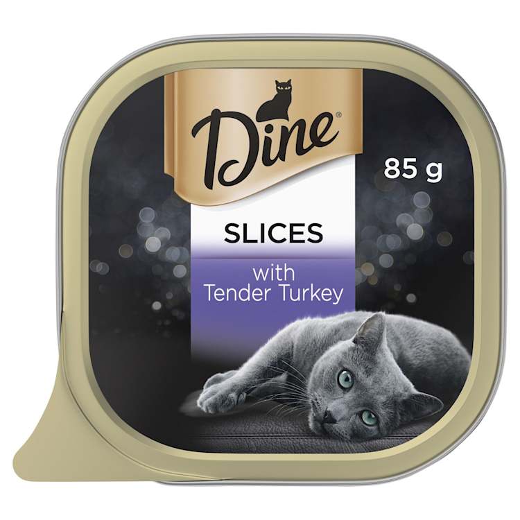Dine Wet Cat Food Tender Turkey Slices Tray