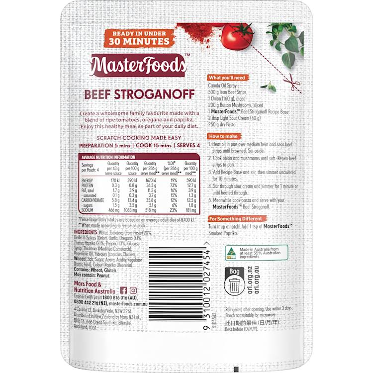 MasterFoods Recipe Base Beef Stroganoff